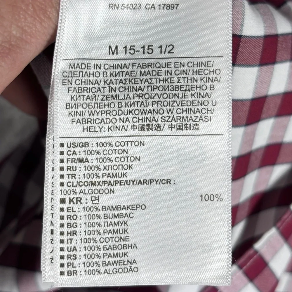 Banana Republic Mens Burgundy Gingham Non Iron Tailored Slim Fit Dress‎ Shirt M