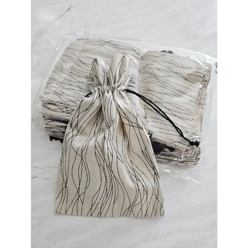 Beige and Black Drawstring Pouch Set Of 20 Large Size