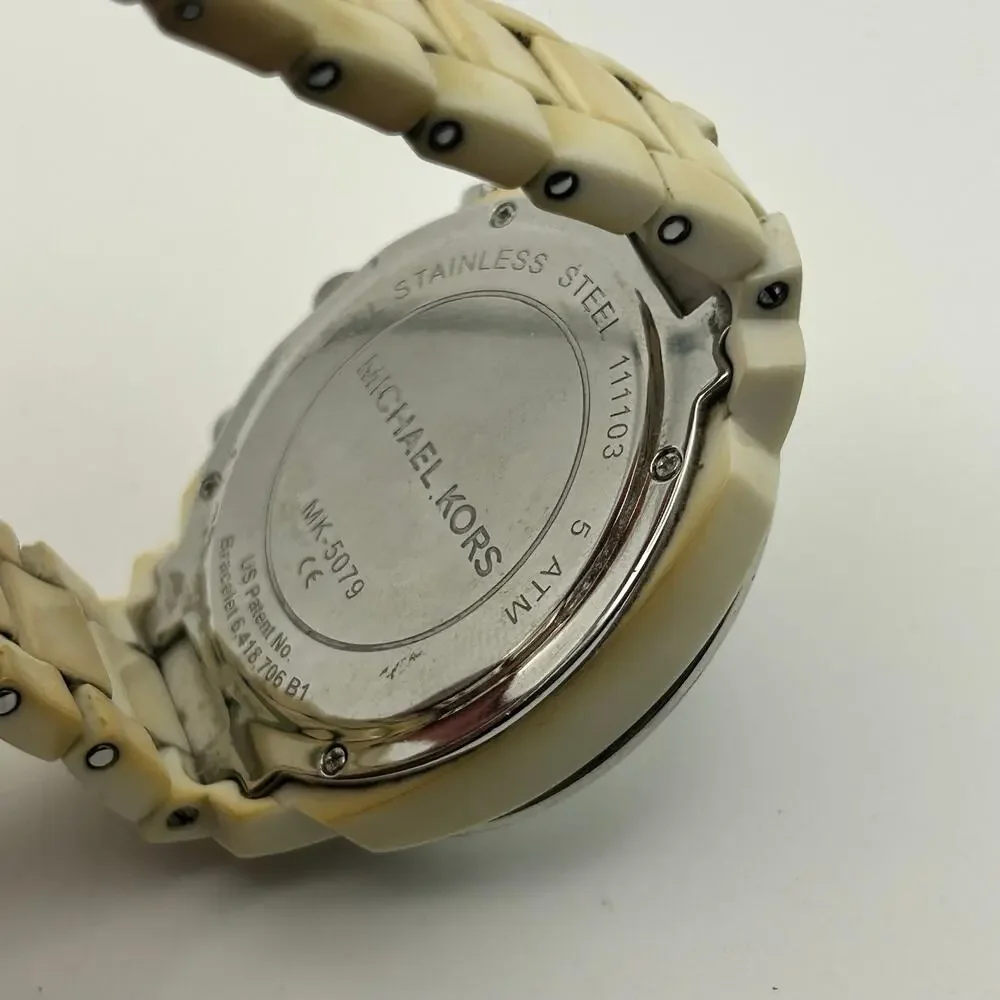 Michael Kors Runway MK-5079 White Acrylic Band Women’s Watch New Battery