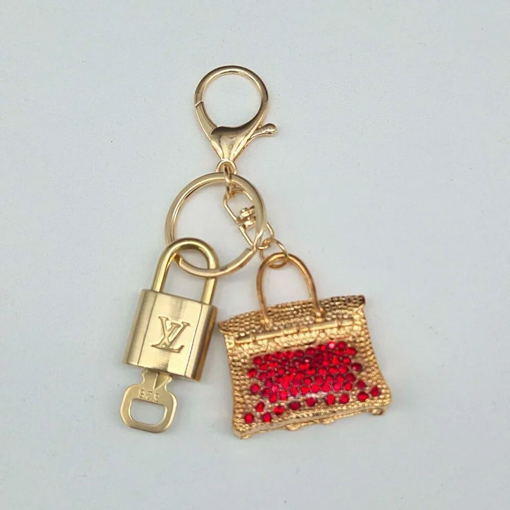 Authentic LV Gold Padlock & Key Set ✨ Luxury Bag Charm w/ Unbranded Bag Keychain