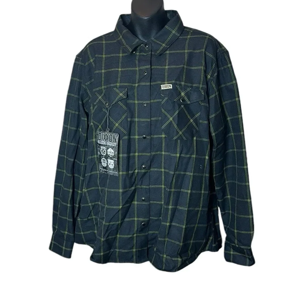 Dixxon women’s flannel stay gold black yellow pearl snap 2x new button up