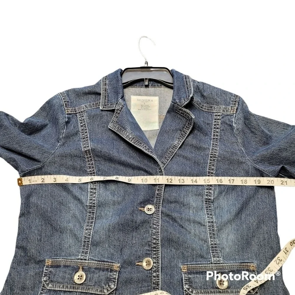 Sonoma 2 Button Collar Blue Jean Denim Jacket Front Flap Pockets Size Large