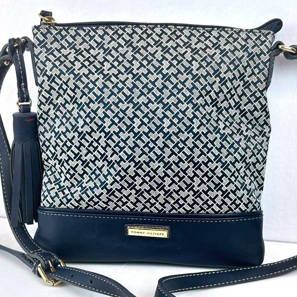 Tommy Hilfiger Navy Signature Monogram Jacquard Crossbody Bag with‎ Tassel