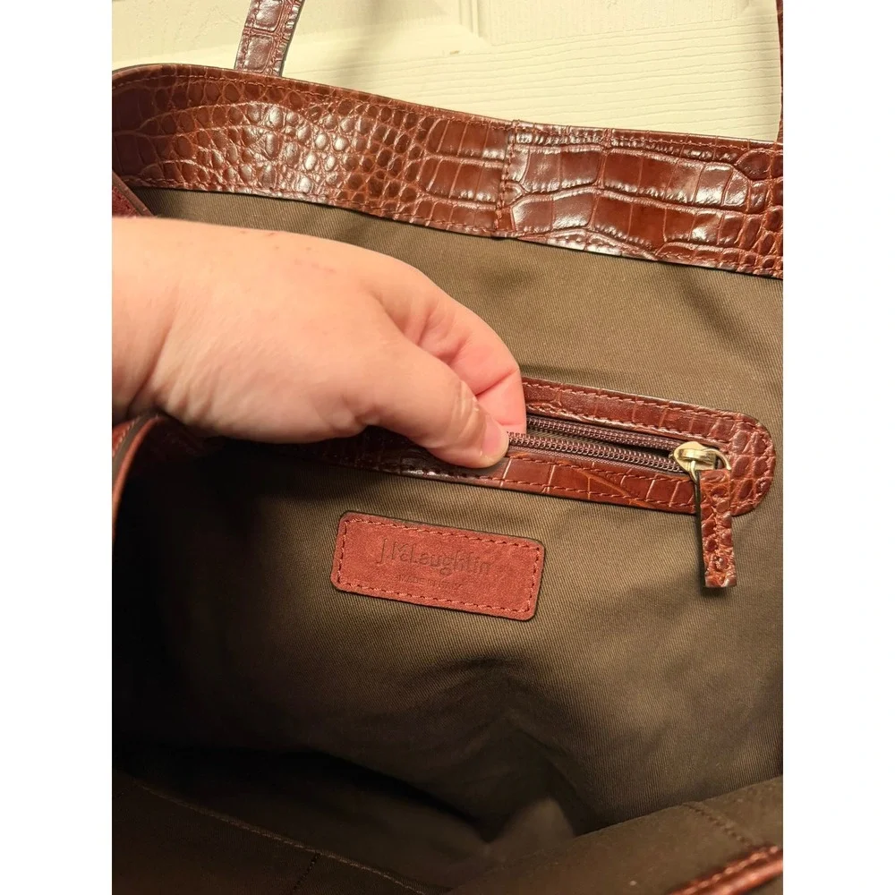 J. McLaughlin Crocodile‎ Embossed Leather and Suede with Tassel Tote in Brick