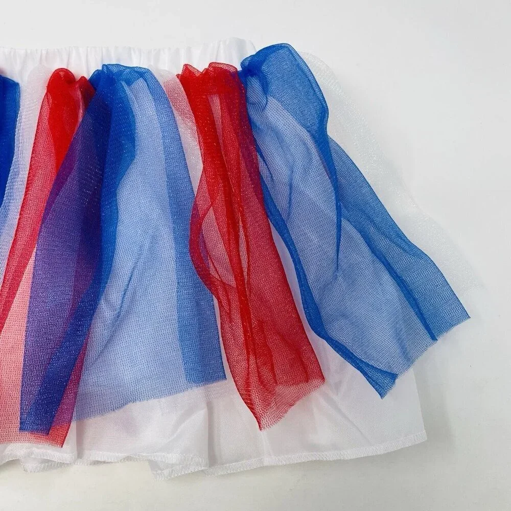 Child Size S/M Patriotic Red White Blue‎ Americana Mesh Tutu Play Halloween 426