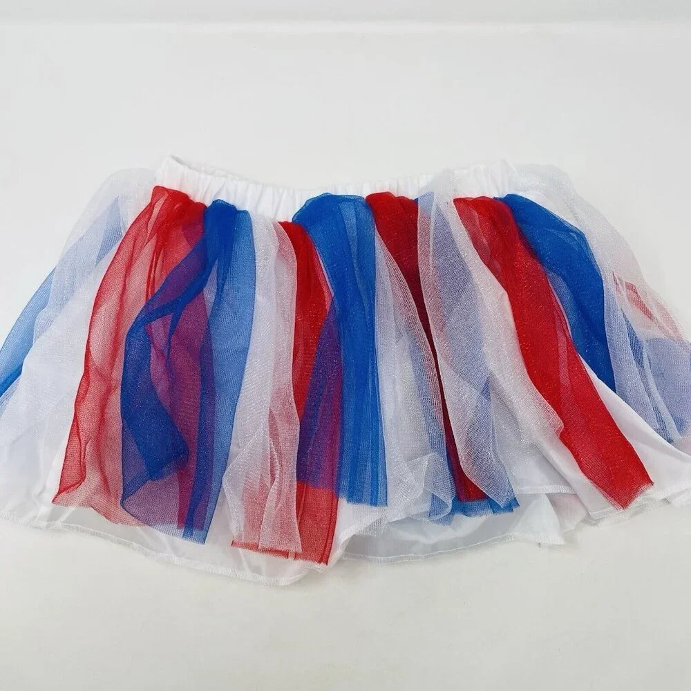 Child Size S/M Patriotic Red White Blue‎ Americana Mesh Tutu Play Halloween 426
