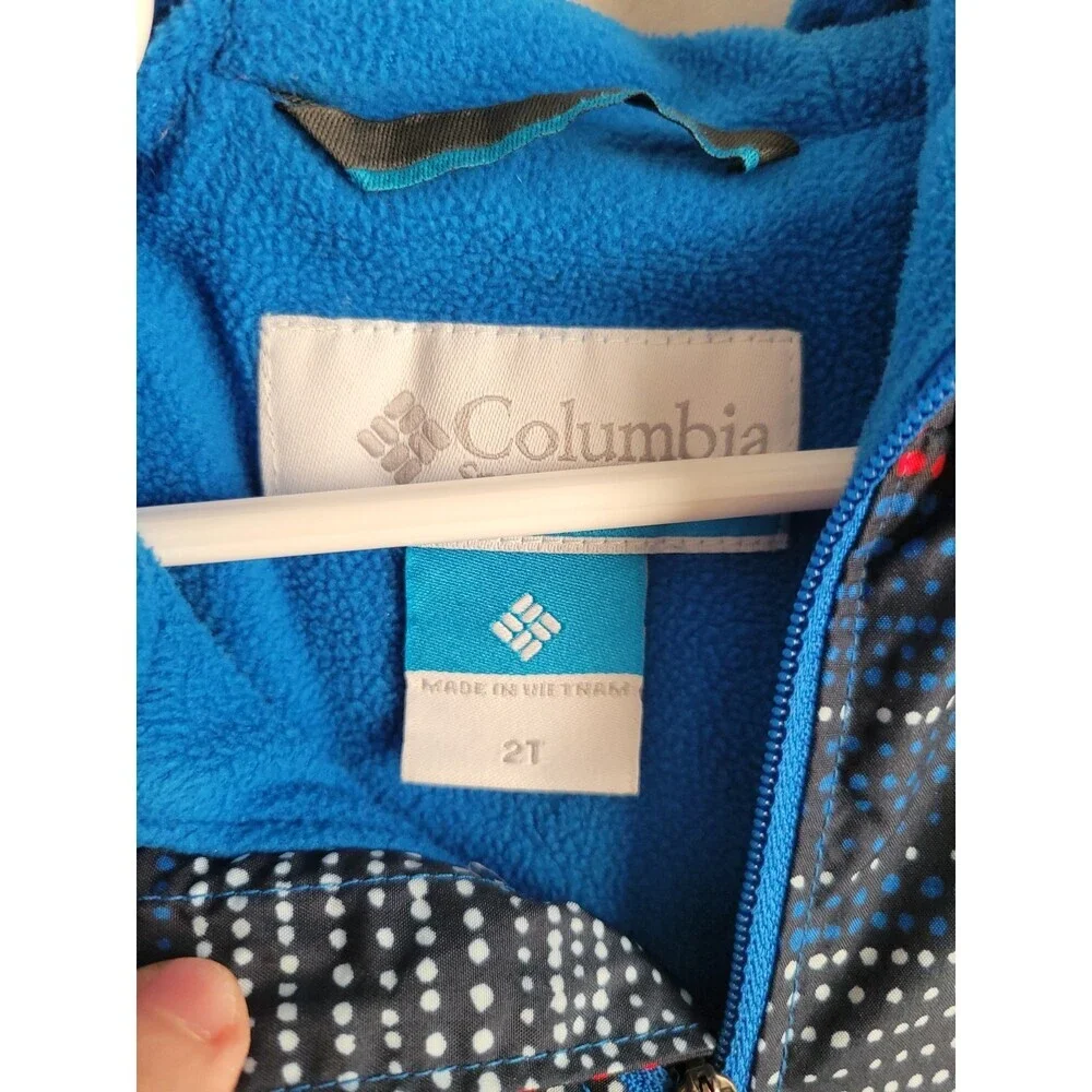 Columbia Jacket Toddler Boys 2T Blue And Red Hooded Windbreaker Full Zip Fleece