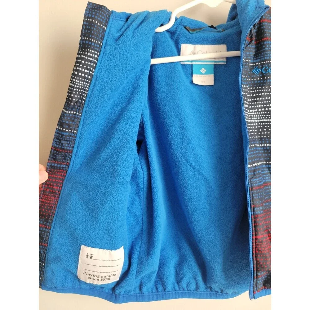 Columbia Jacket Toddler Boys 2T Blue And Red Hooded Windbreaker Full Zip Fleece