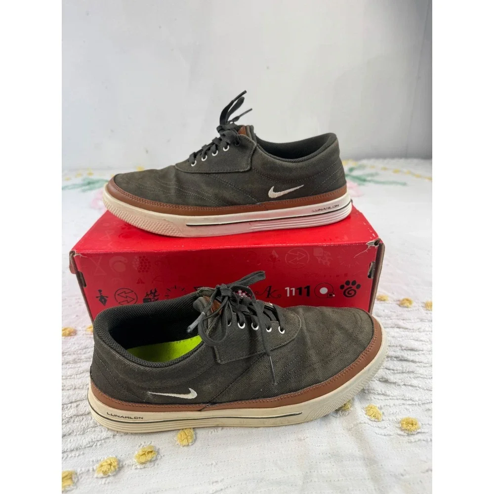 Nike Lunarlon Canvas Sneakers Olive Green Men's‎ Size 8.5 Lace Up Shoes