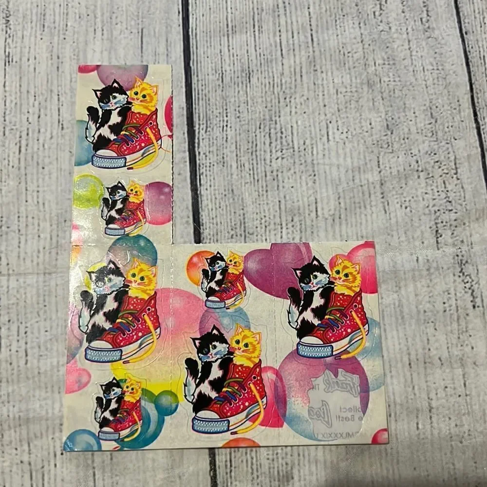 Lisa Frank Vintage Kittens in a High Top Sneakers Cats Sticker Sheet USED READ