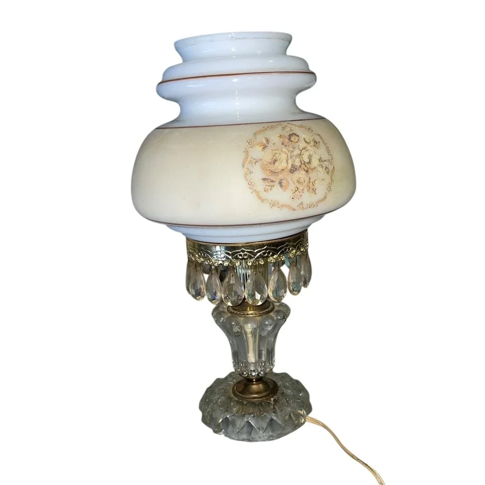 Vintage Michelotti Crystal Boudoir Parlor Lamp‎ 1950s Replacement Shade Untested