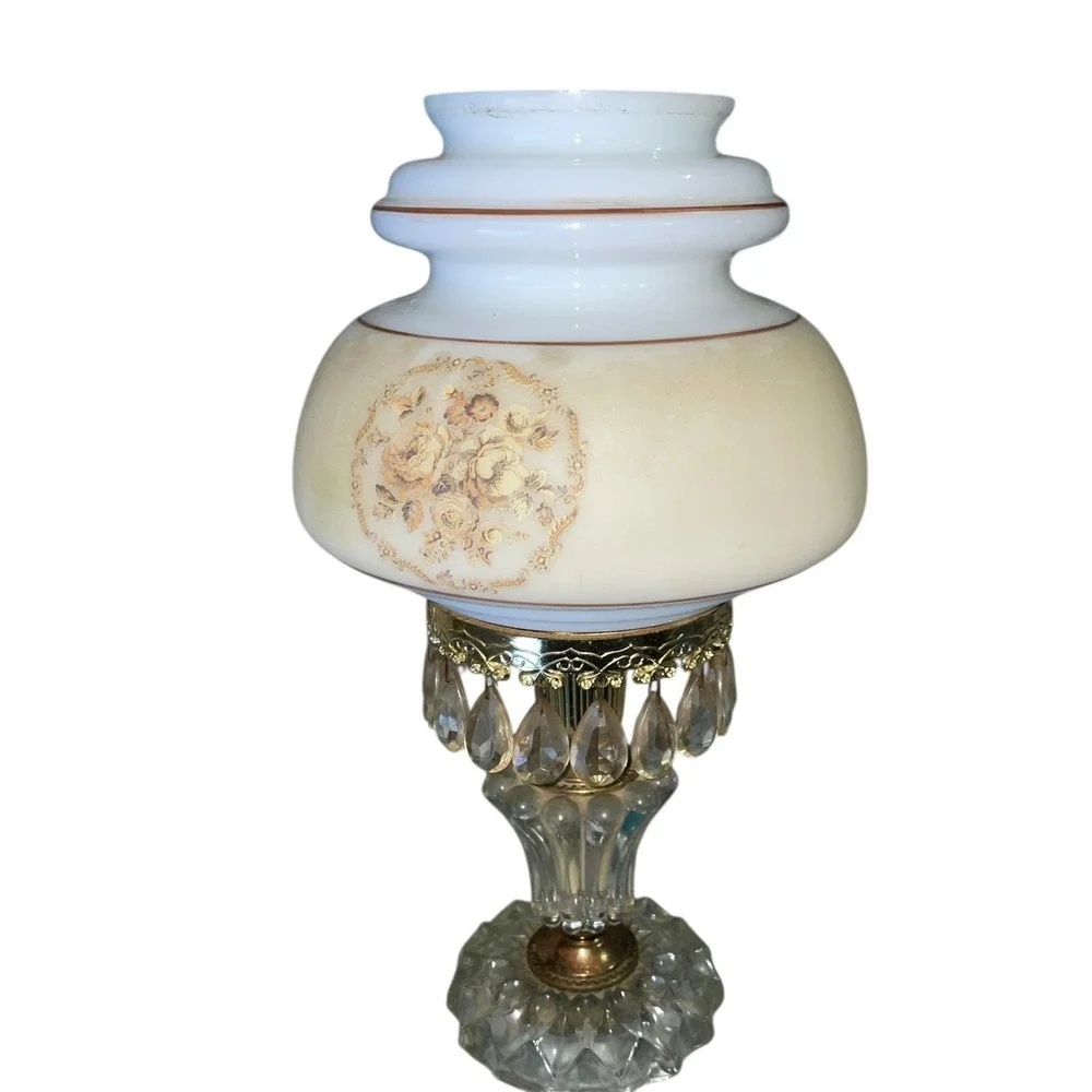 Vintage Michelotti Crystal Boudoir Parlor Lamp‎ 1950s Replacement Shade Untested