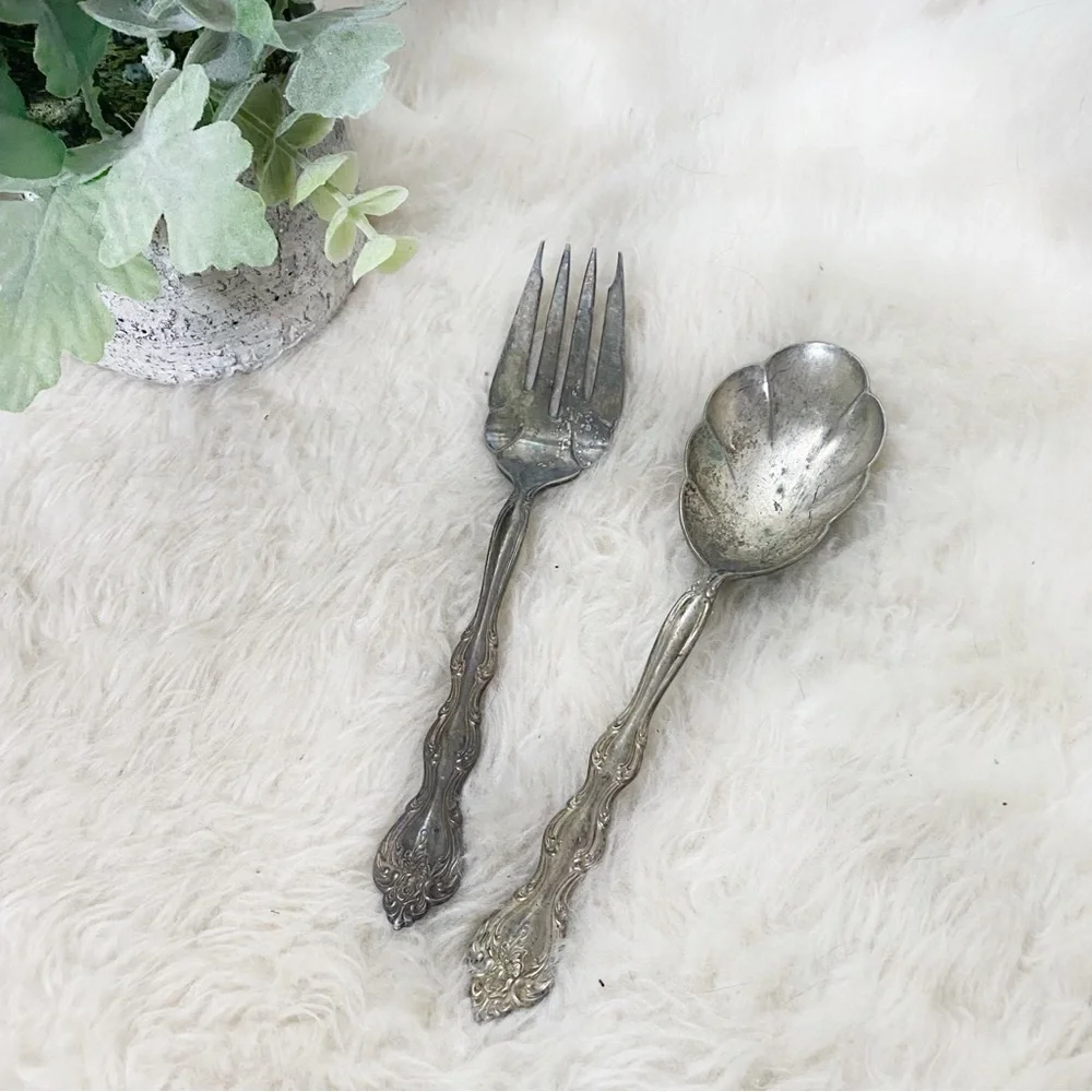 Vintage Antique International Silverplate Serving Fork and Spoon Set of 2