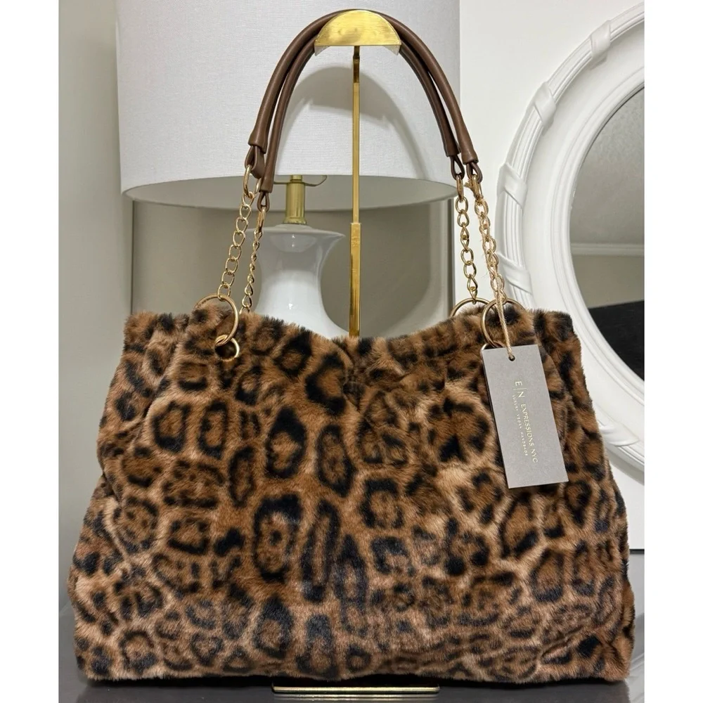 VIRAL Expressions NYC LEOPARD Faux‎ Fur Tote