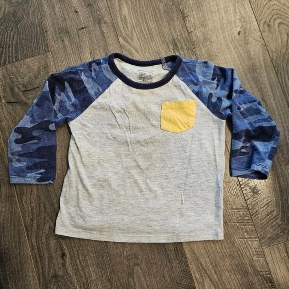 24M Blue Gray Butter Yellow Long Sleeve Raglan Tee Baseball Easter Camo‎ Pocket