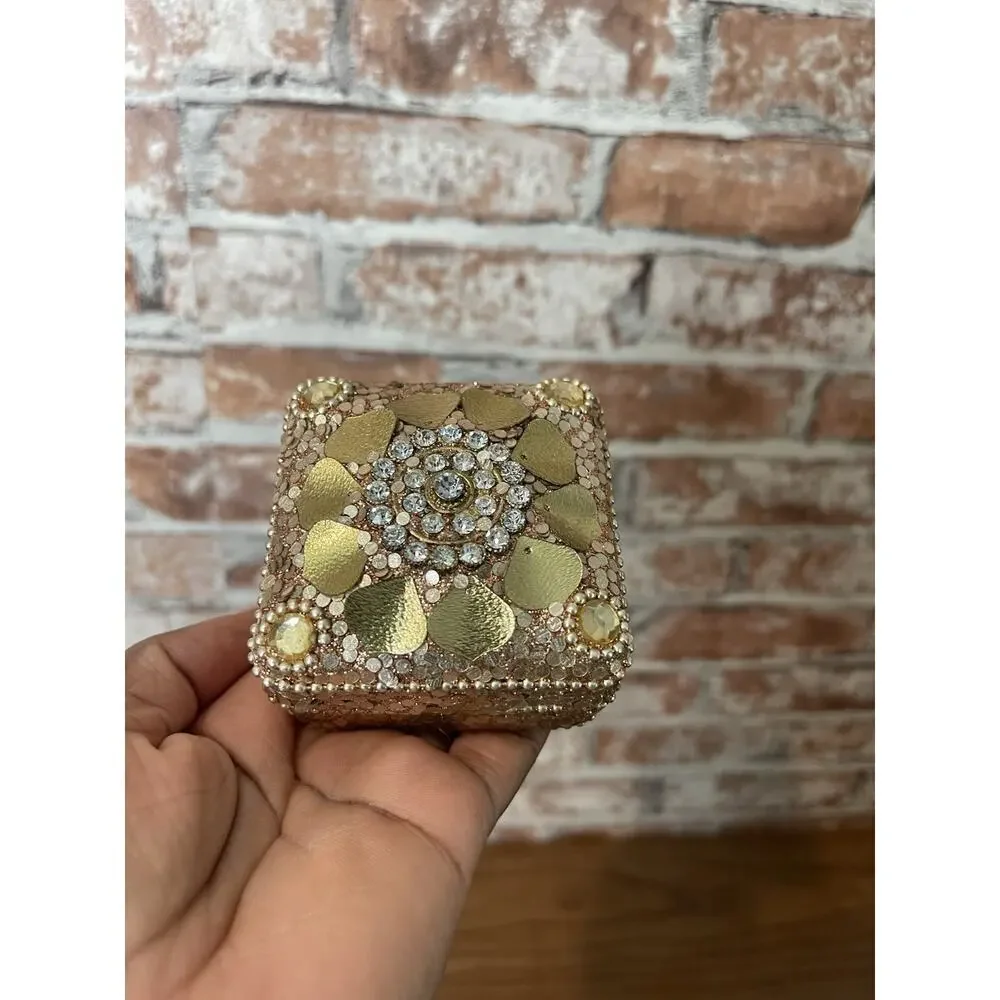 Gold Beaded Trinket Box Sequins Jewelry Box 18th Century Colonial Reenactment