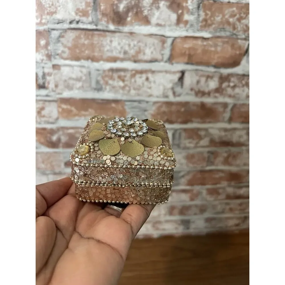 Gold Beaded Trinket Box Sequins Jewelry Box 18th Century Colonial Reenactment