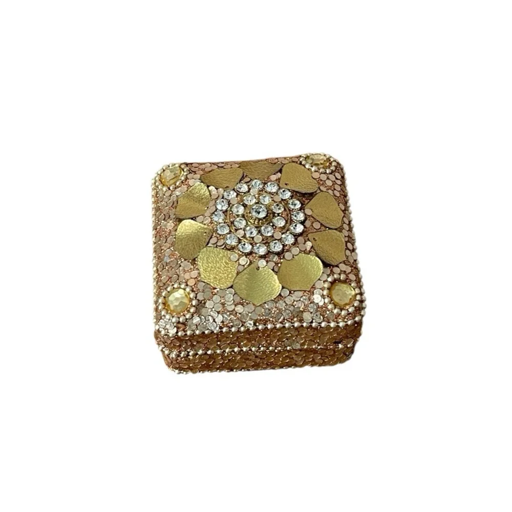 Gold Beaded Trinket Box Sequins Jewelry Box 18th Century Colonial Reenactment