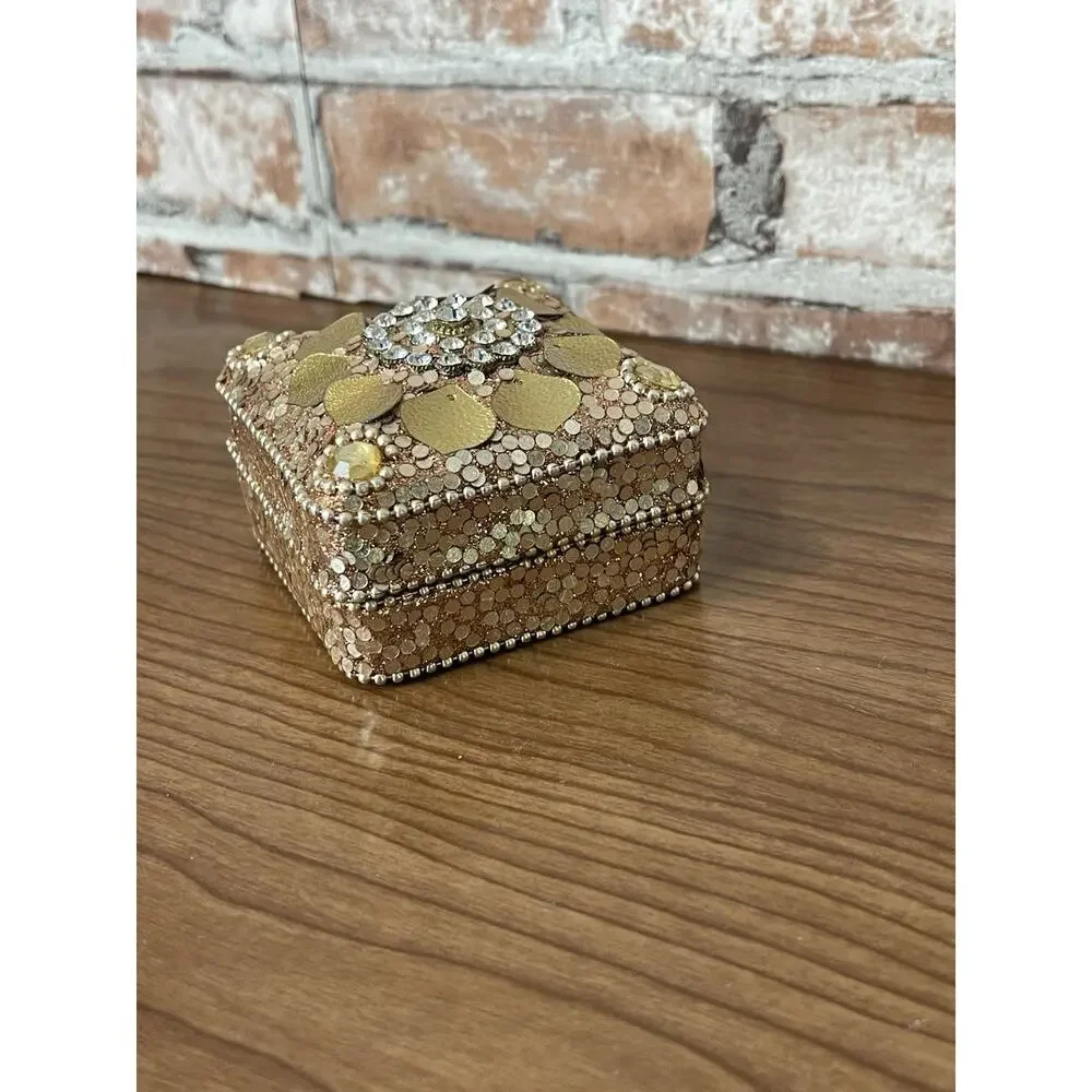 Gold Beaded Trinket Box Sequins Jewelry Box 18th Century Colonial Reenactment