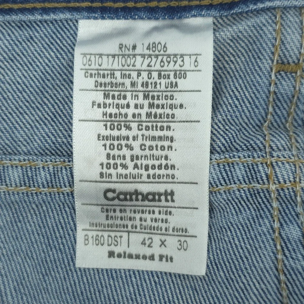 Carhartt Blue Jeans Mens 42X30 Relaxed Fit Denim Straight‎ Leg Work