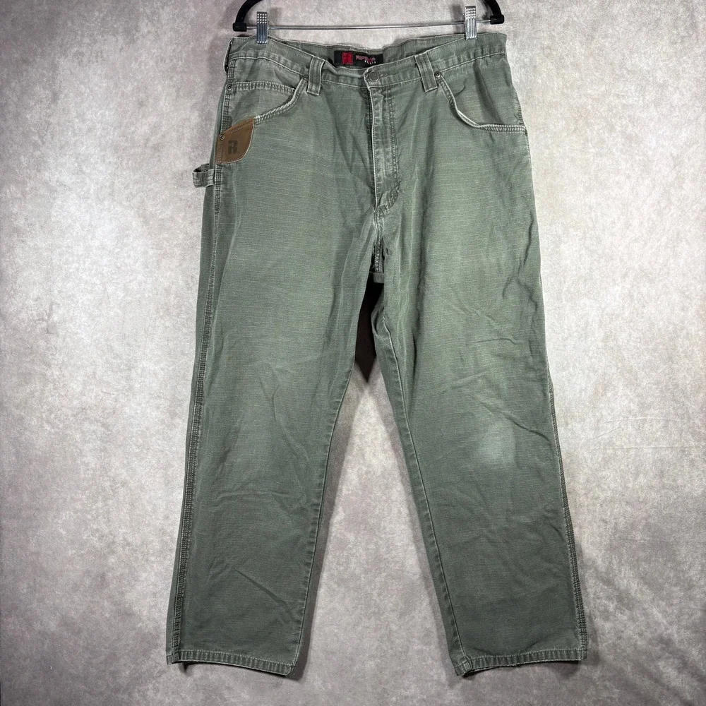 Wrangler RIGGS Ripstop Pants Mens 38x30 Green Workwear Carpenter Utility Jeans