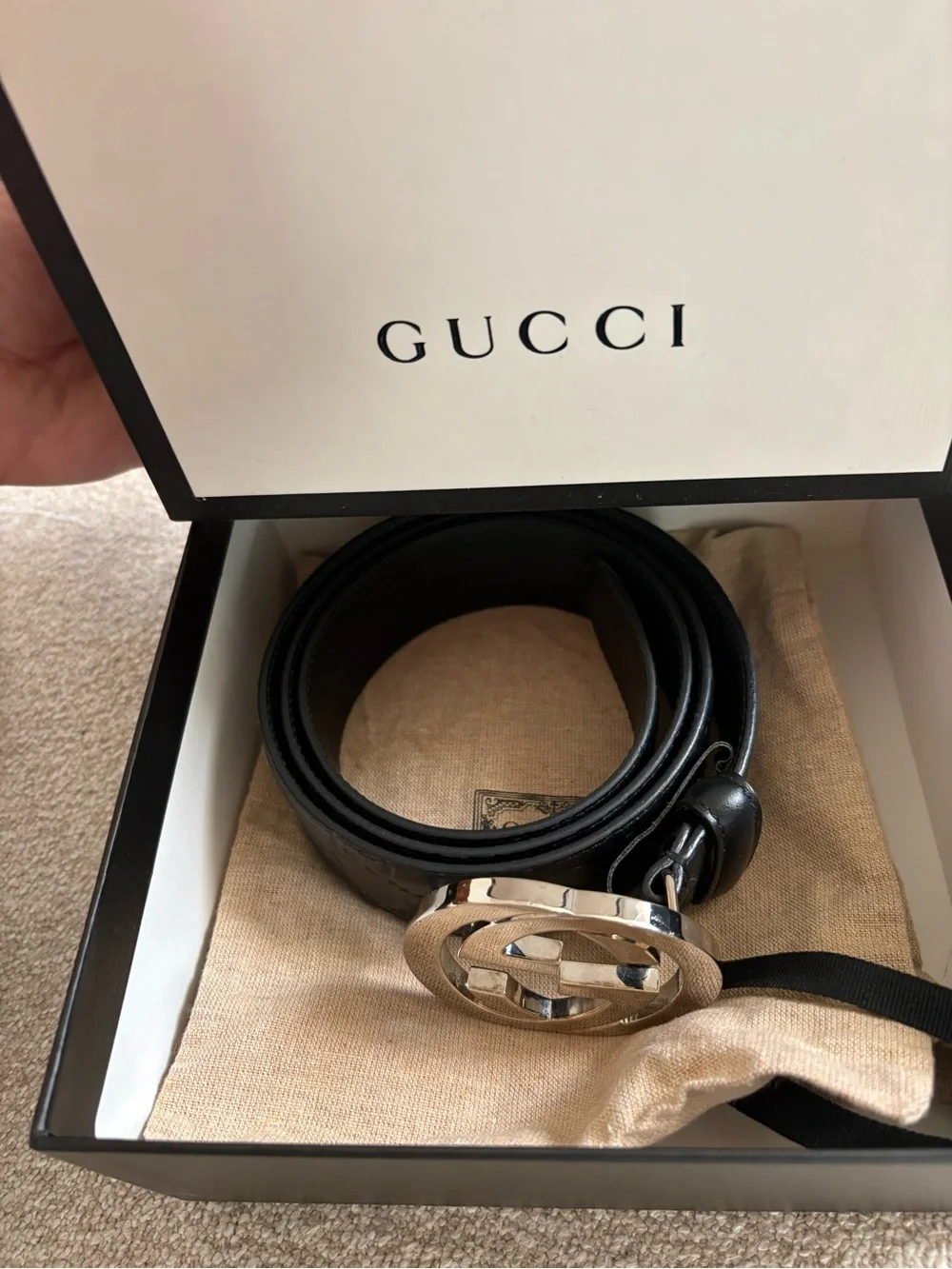 Gucci White Top with Black Trim Logo Box
