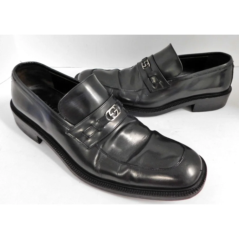 GUCCI Loafer Interlocking G Black Leather Men's Shoes Size US 11.5‎ D