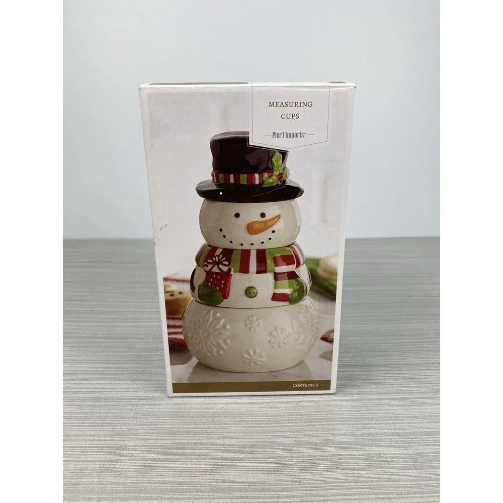 Pier 1 Imports Snowman Stacking 4 Pc Measuring Cup Set Christmas‎ Decor