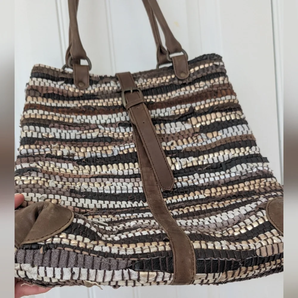 Chindi Rug Bag‎ Tote In Brown Metallic