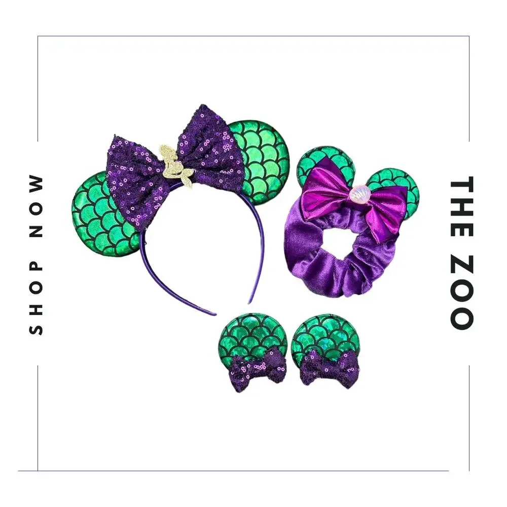 Headband Scrunchie‎ and Hair Clips with Mouse Ears Ariel