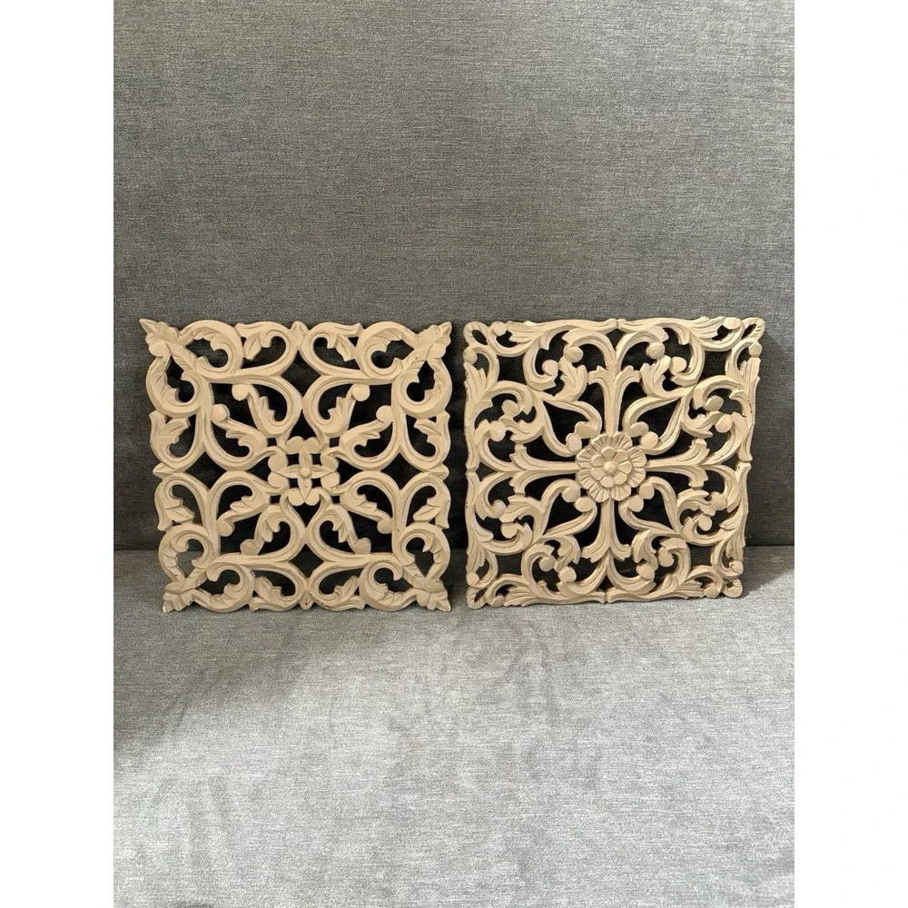 Pair Of Decorative Hanging Wall‎ Art 12 X12 Hooks Are On The Back Brown