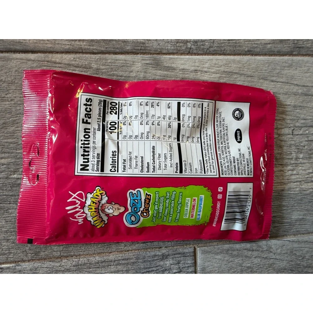 Warheads Ooze Chewz Filled Ropes Candy 3 oz Bag Watermelon Apple Blue Raspberry