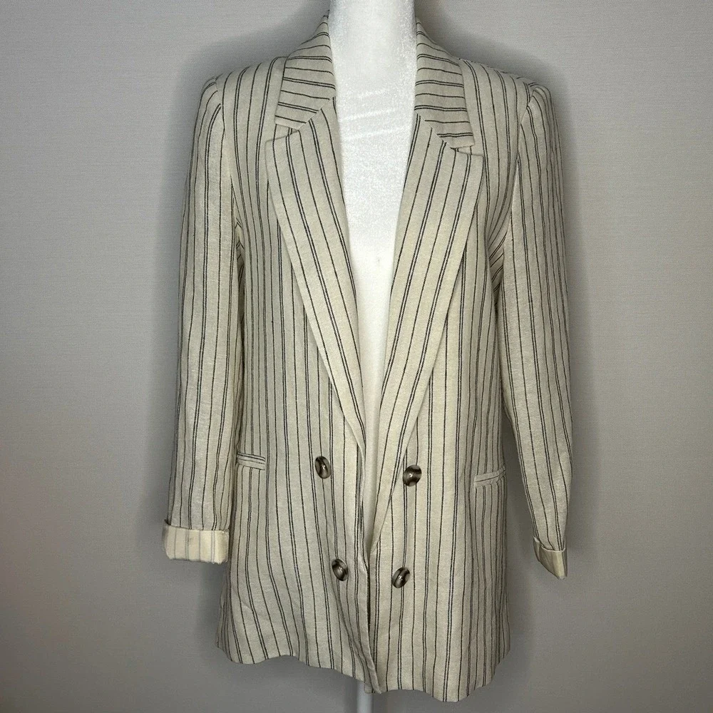Jules & Leopold Linen Blend Pinstripe Blazer Cream Small NWOT Career Preppy Work