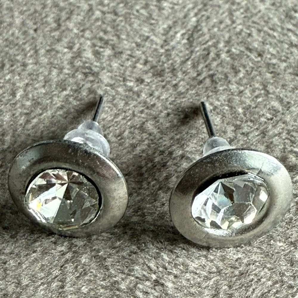 Silver-Tone Clear Crystal Stud Earrings - Women Jewelry
