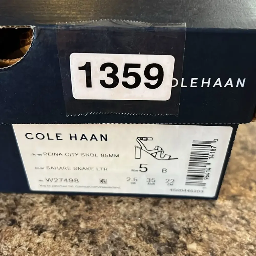 Cole Haan Reina City Sandals Leather Snake Print Ankle Strap Heels NEW Size 5