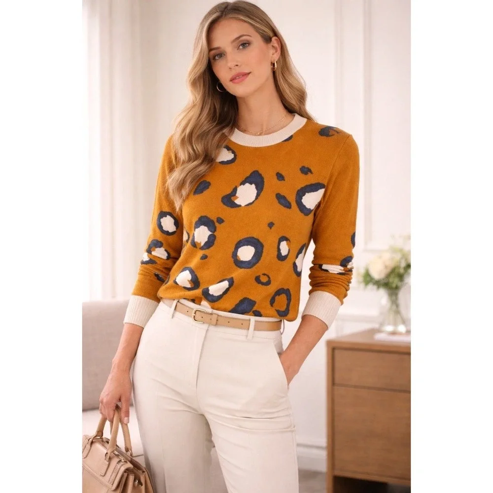 3.1 Phillip Lim‎ Target Womens Mustard Yellow Leopard Mixed Media Sweater Medium