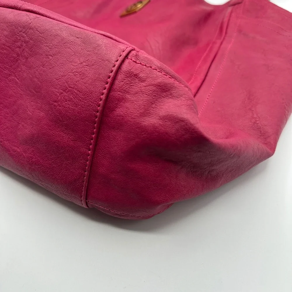 Tory Burch Magenta Leather‎ Tote Shoulder Bag Gold Logo Accent Chic