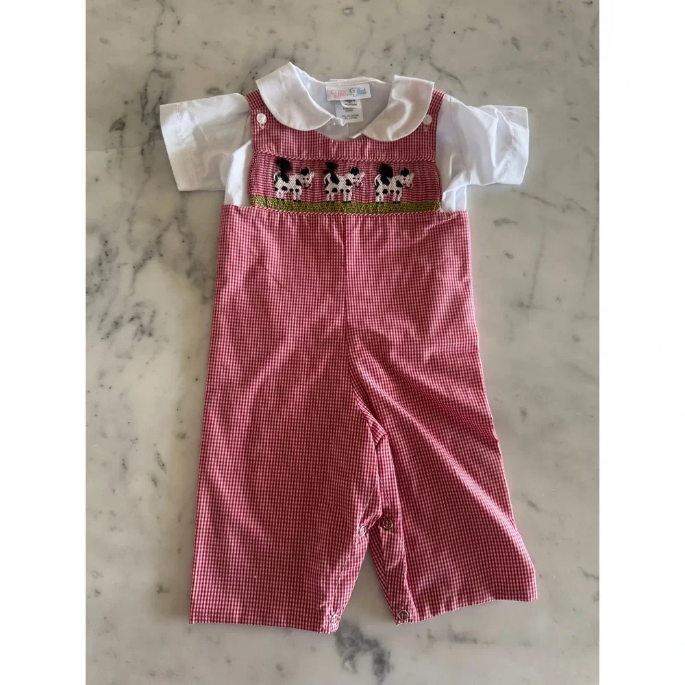 Like New Kids Gingham Cow Smocked Jon Jon Jumpsuit Romper Outfit 3M‎