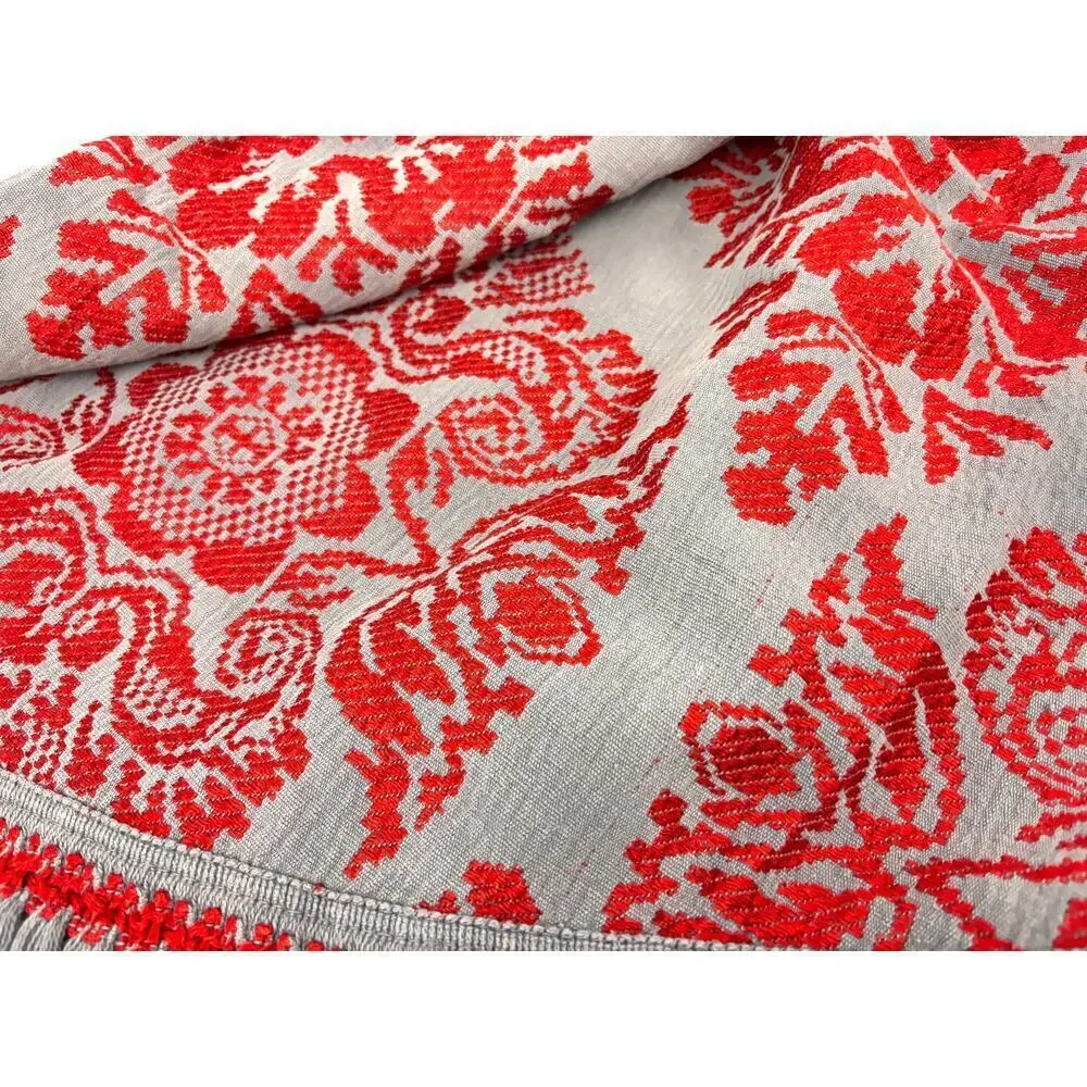 VTG Sears Tapestry Fringe Heavyweight Bedspread USA Made Red‎ Gray 75