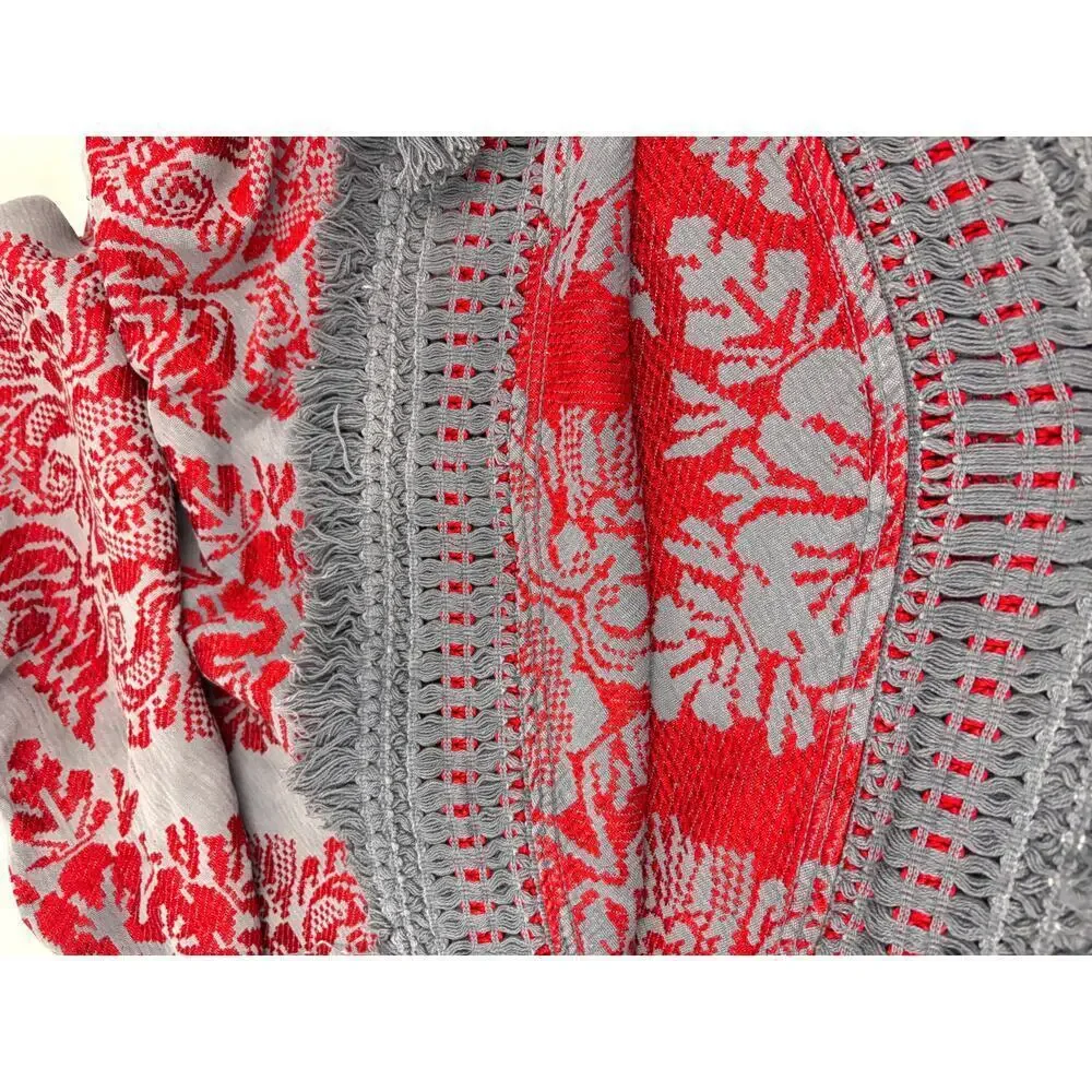 VTG Sears Tapestry Fringe Heavyweight Bedspread USA Made Red‎ Gray 75