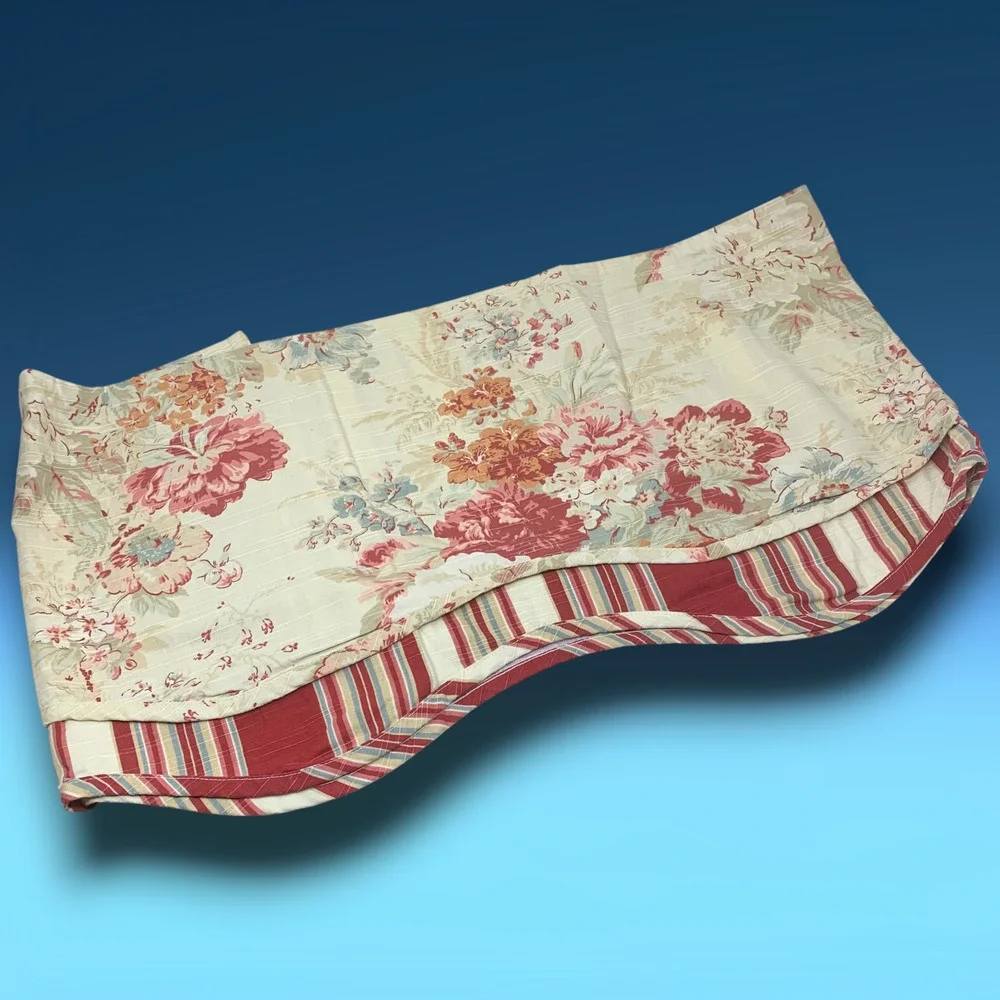 Vintage 1990's Waverly Rose Ballad Bouquet Multi Floral Stripe Valance 16” X 78