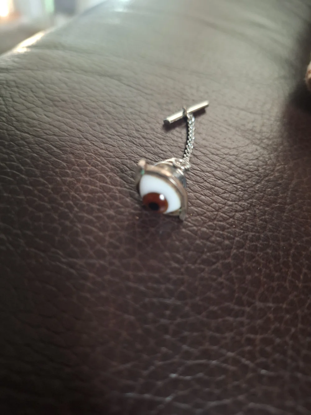 Orvelli Silver Realistic Eyeball Tie Tack with Brown Accent..Made In Mexico