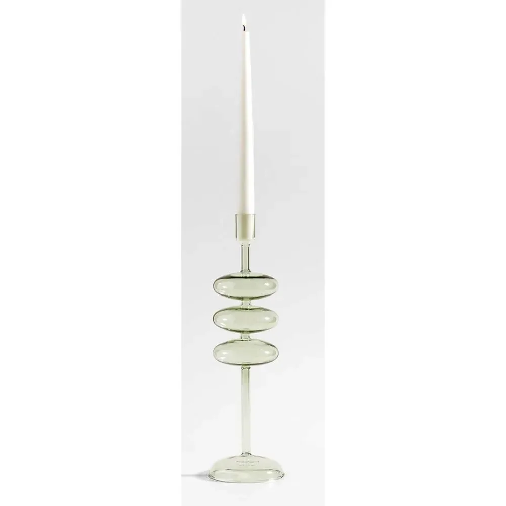 Crate & Barrel Venezia Large Smoke Green Glass Taper Candle Holder 15