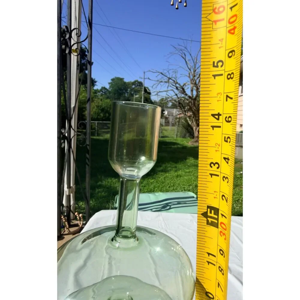 Crate & Barrel Venezia Large Smoke Green Glass Taper Candle Holder 15