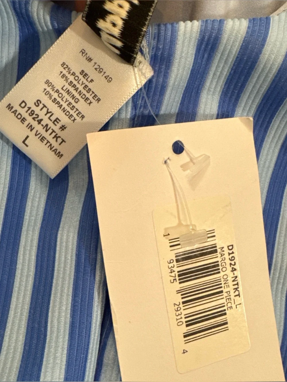 Dippin Daisys Blue Stripe One Piece Swimsuit Margo Belted V Neck NWT Coastal L