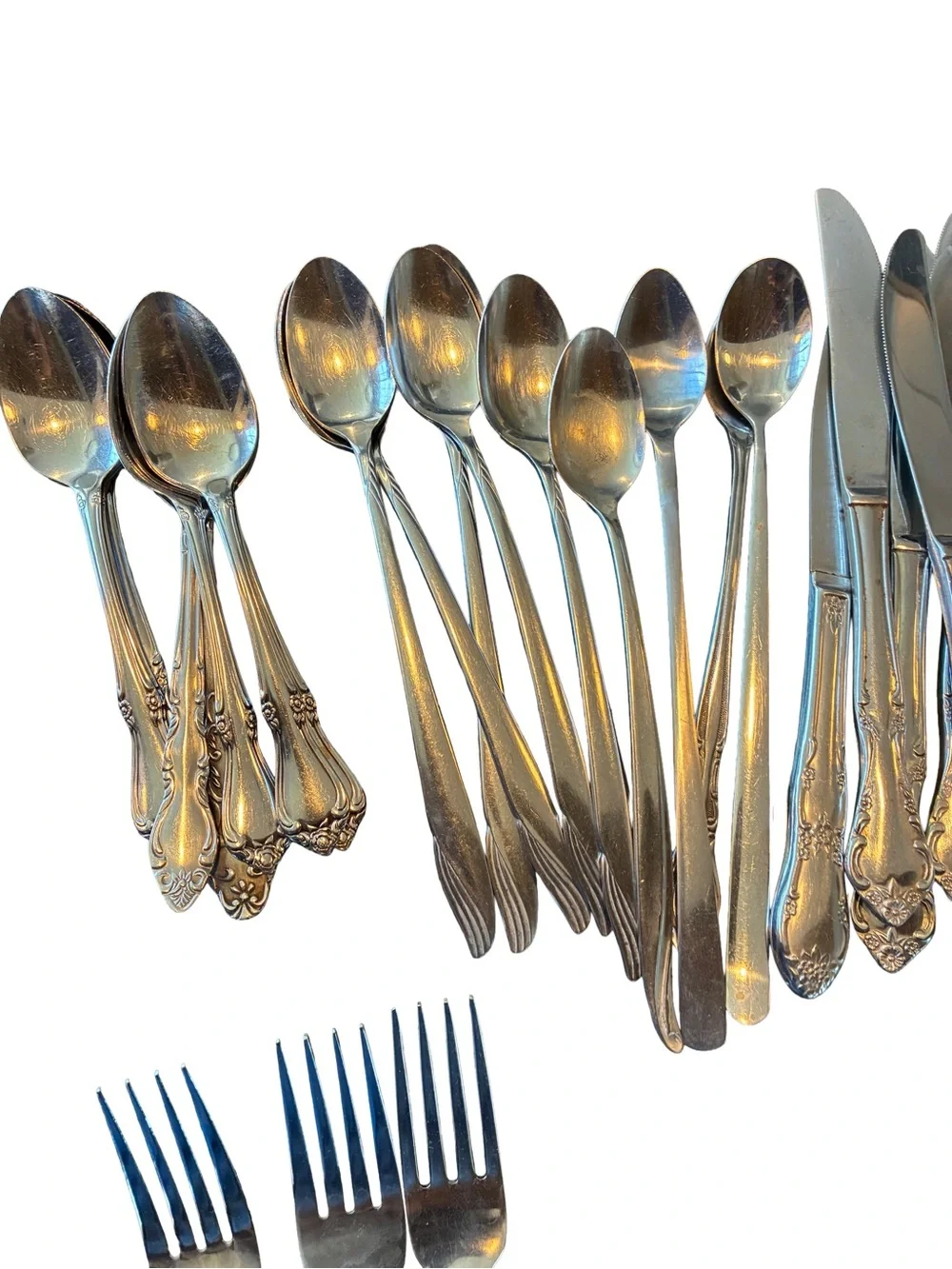 37 Pc Vintage Mismatched Flatware Set Oneida Rogers Rose Floral Silverware