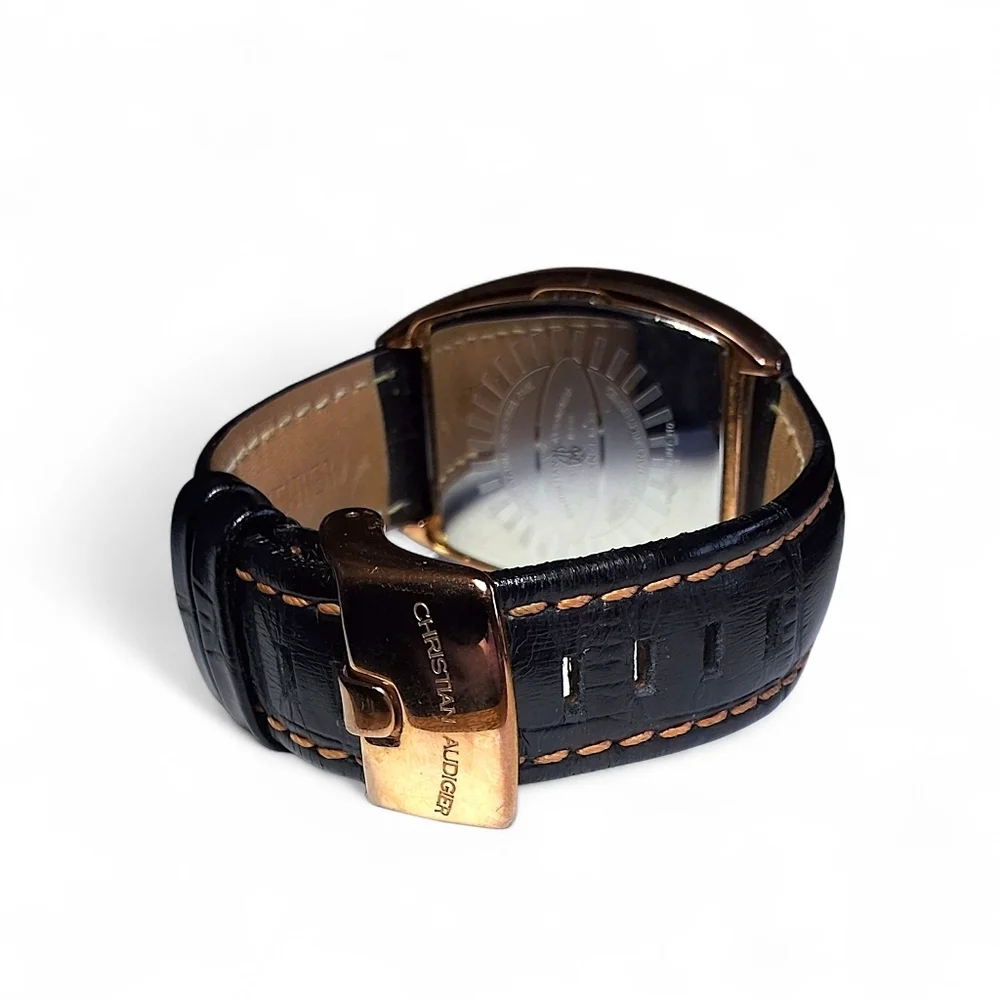 Christian Audigier Watch INC-310 Rose Gold Tattoo Dial Black Leather Band