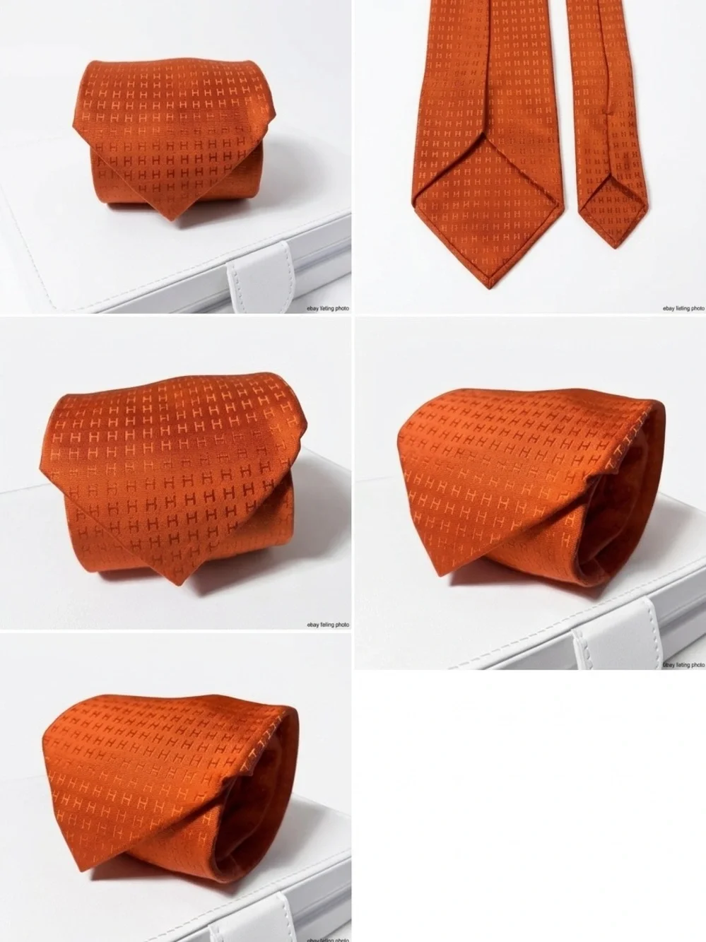 Hermes Neiman Marcus Burnt Orange Silk Tie with Woven H Motif