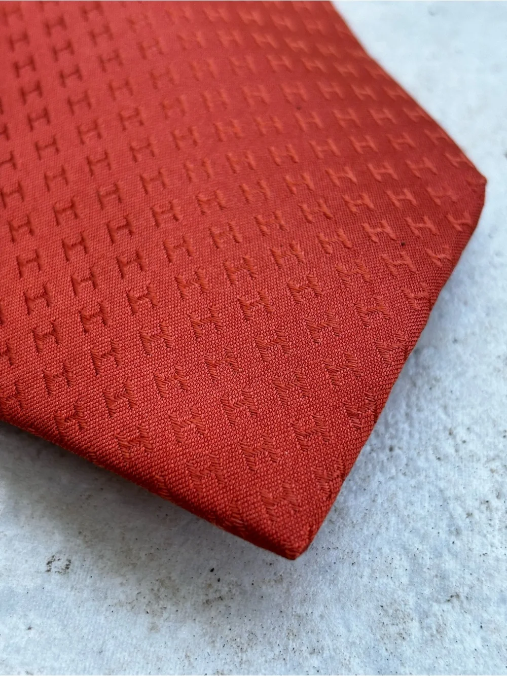 Hermes Neiman Marcus Burnt Orange Silk Tie with Woven H Motif