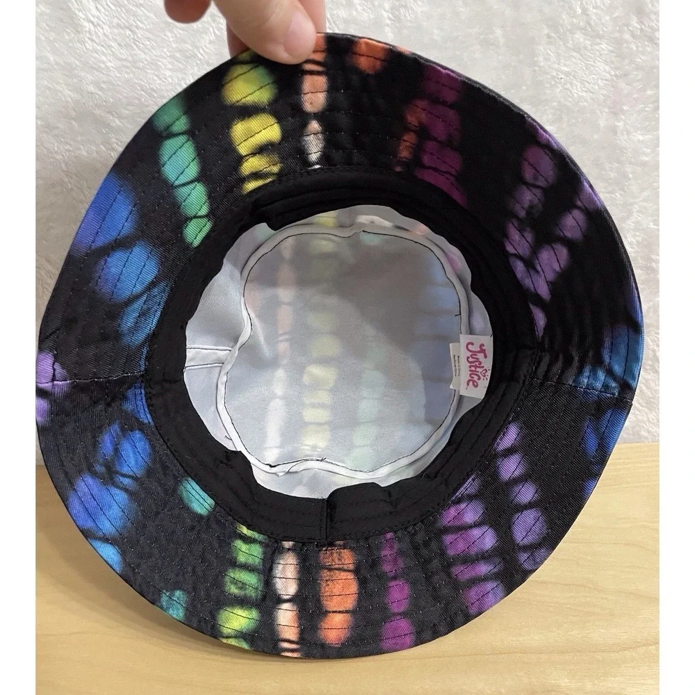 Justice Girls Rainbow Tie Dye Radiate Love Bucket Hat Black‎ Multi